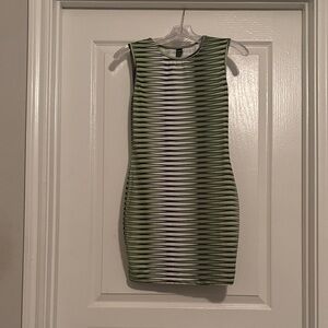 SHEIN Green and White Striped Mini Dress